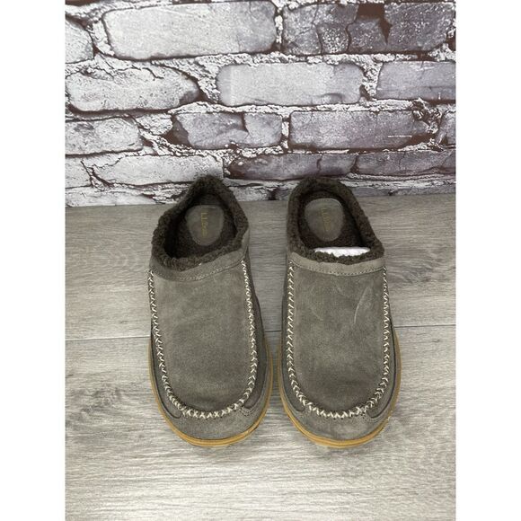 L.L. Bean Ash Gray Suede Fur Lined Mountain Moccasin Winter Slippers Men Sz 11M - Picture 11 of 16